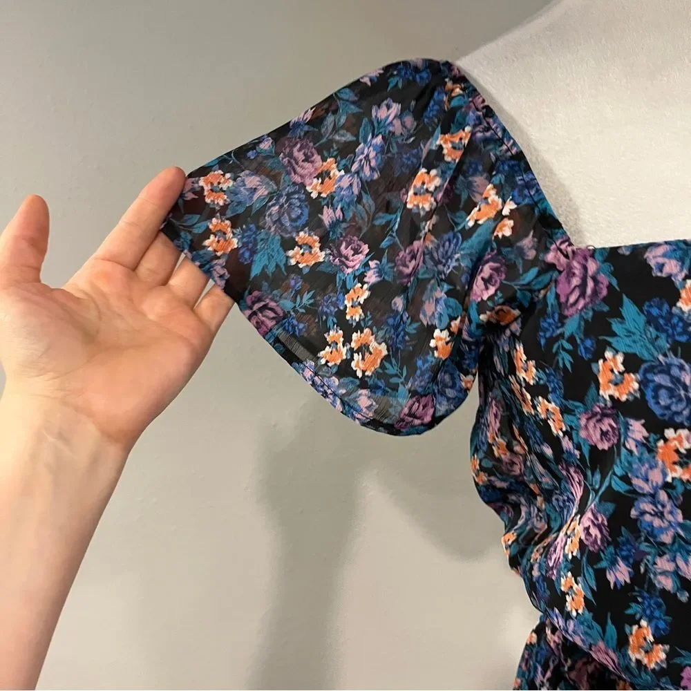 Trixxi Floral Print mini Dress with short Ruffled Sleeves cottagecore style - Picture 3 of 14
